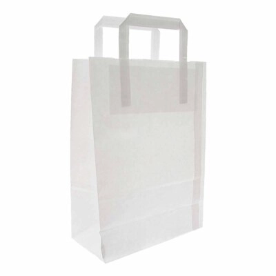 TORBA PAPIEROWA BIAŁA Z UCHEM PŁASKIM 22X11X31